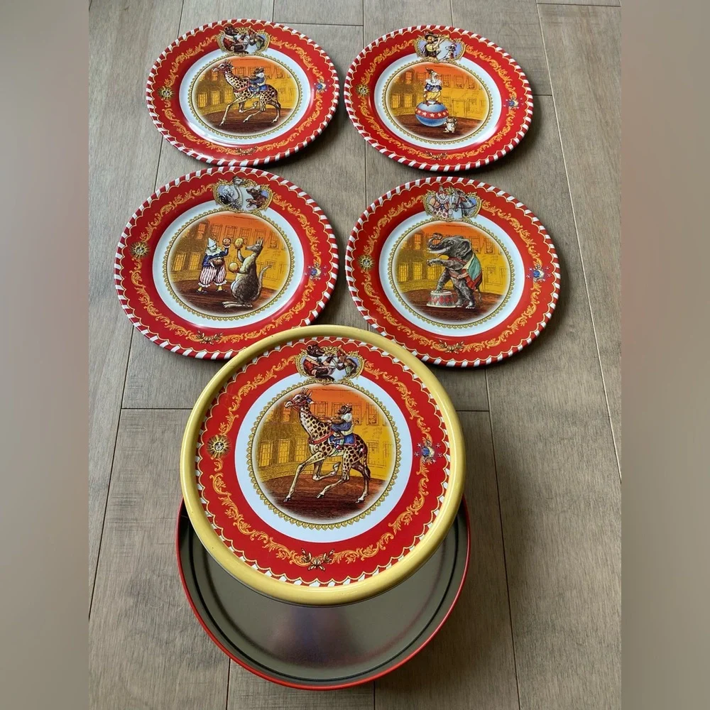 Restoration Hardware Circus Animals 4 Tin Plates Set Tin & Lid Whimsical